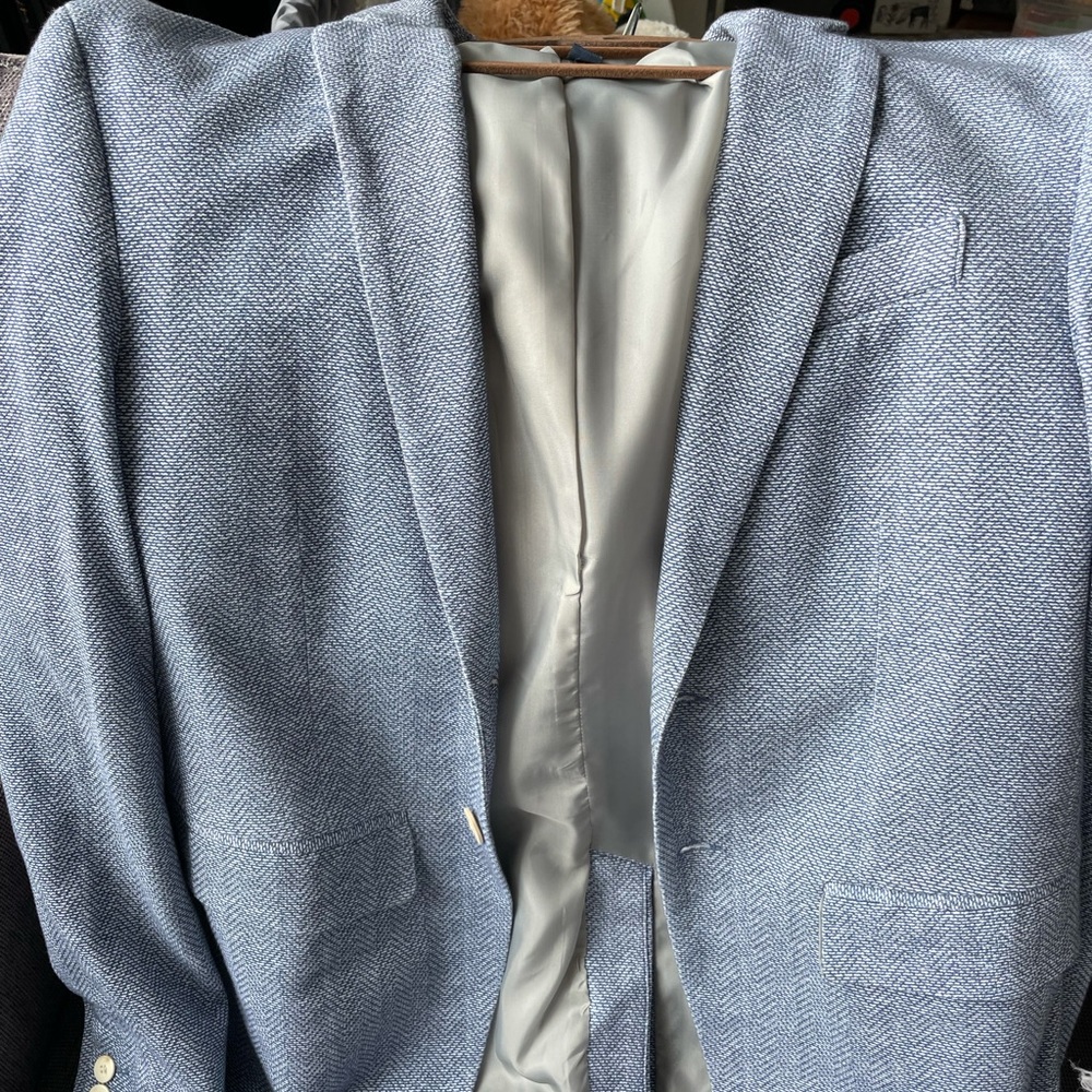 Zara Light Blue Herringbone Blazer